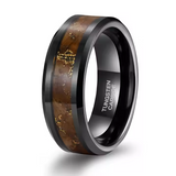 Load image into Gallery viewer, Fashion Male Jewelry 8mm Black Wood Gold Leaf Silk Inlay Tungsten Carbide Rings for Men Wedding Gift