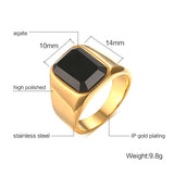 Load image into Gallery viewer, Men&#39;s Luxury Jewelry High Polished 24K IP Gold Plated Black Agate Stone Inlay Stainless Steel Rings for Men