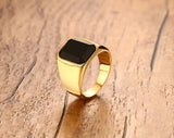 Load image into Gallery viewer, Men&#39;s Luxury Jewelry High Polished 24K IP Gold Plated Black Agate Stone Inlay Stainless Steel Rings for Men