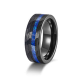 Load image into Gallery viewer, 8mm Blue Opal Inlay Hammered Classic Black Tungsten Wedding Rings for Men Wholesale Fashion Jewelry