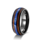 Load image into Gallery viewer, 8mm Abalone Shell Black Tungsten Carbide Ring Wedding Band Real Koa Wood Blue Opal Ring for Men Fashion Jewelry