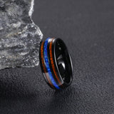 Load image into Gallery viewer, 8mm Abalone Shell Black Tungsten Carbide Ring Wedding Band Real Koa Wood Blue Opal Ring for Men Fashion Jewelry