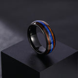 Load image into Gallery viewer, 8mm Abalone Shell Black Tungsten Carbide Ring Wedding Band Real Koa Wood Blue Opal Ring for Men Fashion Jewelry