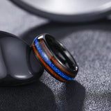 Load image into Gallery viewer, 8mm Abalone Shell Black Tungsten Carbide Ring Wedding Band Real Koa Wood Blue Opal Ring for Men Fashion Jewelry