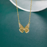 Load image into Gallery viewer, Women&#39;s 925 Sterling Silver 18K Gold-Plated Butterfly Pendant Necklace with Zirconia Fashion Jewelry