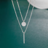 Load image into Gallery viewer, 925 Sterling Silver Geometric Double-layer Chain Pendant Necklace with White Zirconia for Women Girls Birthday Gift