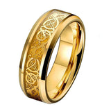 Load image into Gallery viewer, Customized Men&#39;s Full Band 24K Gold Plated Dragon Inlay Celtic Tungsten Carbide Rings for Wedding