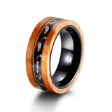 Load image into Gallery viewer, 8mm Olive Wood Black Sand Metal Slag Guitar String Inlay Tungsten Ring