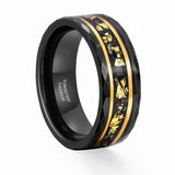 Load image into Gallery viewer, 8mm Wide Bands Hammered Edge Black Meteorite Gold Foil Plated Tungsten Carbide Ring