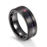 Load image into Gallery viewer, 8mm Black Plated Brushed Black Blue Meteorite Stone Inlay Tungsten Carbide Ring