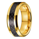 Load image into Gallery viewer, 8mm Band 18K Gold Plated Beveled Black Carbon Fiber Inlay Tungsten Carbide Ring for Men