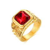 Load image into Gallery viewer, Men&#39;s Jewelry Ornament High Polished 24K Gold Plated Red Rhinestone Inlay Stainless Steel Rings for Men&#39;s Wedding Ring