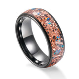 Load image into Gallery viewer, 8mm Black Plated Copper Inlaid with Red Blue Green Opal Stone Tungsten Carbide Band Ring