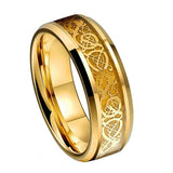 Load image into Gallery viewer, Customized Men&#39;s Full Band 24K Gold Plated Dragon Inlay Celtic Tungsten Carbide Rings for Wedding