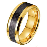 Load image into Gallery viewer, 8mm Band 18K Gold Plated Beveled Black Carbon Fiber Inlay Tungsten Carbide Ring for Men