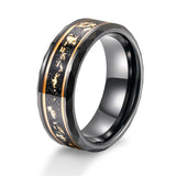 Load image into Gallery viewer, 8mm Wide Bands Hammered Edge Black Meteorite Gold Foil Plated Tungsten Carbide Ring