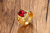 Load image into Gallery viewer, Men&#39;s Jewelry Ornament High Polished 24K Gold Plated Red Rhinestone Inlay Stainless Steel Rings for Men&#39;s Wedding Ring