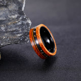 Load image into Gallery viewer, 8mm Olive Wood Black Sand Metal Slag Guitar String Inlay Tungsten Ring