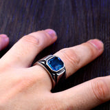 Load image into Gallery viewer, High Quality Stainless Steel Ring Inlaid Green/Blue Gemstones Vintage Men Fashion Stainless Steel Jewelry Ring