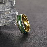 Load image into Gallery viewer, 7mm 3A Green Opal Inlay Green Wood Gold Plated Tungsten Ring