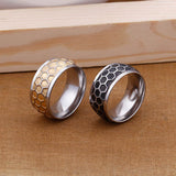 Load image into Gallery viewer, 10mm Gold Black Honeycomb Shape Stainless Steel Men Ring