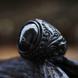 Load image into Gallery viewer, Men Vintage Stainless Steel Ring Black Inlaid Gem Carved Ring