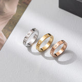 Load image into Gallery viewer, 4MM Minimal Simple Design Zircon Inlay Silver God Plated Rose Gold Plated Stainless Steel Rings for Men Women Lovers Couples