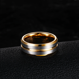 Load image into Gallery viewer, 8mm 24K Gold Plated Grooved Silver Brushed Tungsten Carbide Ring