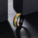 Load image into Gallery viewer, 8mm Wine Barrel Wood Green Opal Dual Gold Silver Guitar Strings Inlay Tungsten Carbide Ring