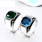 Load image into Gallery viewer, High Quality Stainless Steel Ring Inlaid Green/Blue Gemstones Vintage Men Fashion Stainless Steel Jewelry Ring