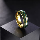 Load image into Gallery viewer, 7mm 3A Green Opal Inlay Green Wood Gold Plated Tungsten Ring