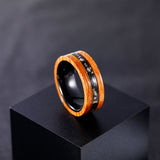 Load image into Gallery viewer, 8mm Olive Wood Black Sand Metal Slag Guitar String Inlay Tungsten Ring