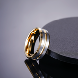 Load image into Gallery viewer, 8mm 24K Gold Plated Grooved Silver Brushed Tungsten Carbide Ring