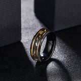 Load image into Gallery viewer, 8mm Wide Bands Hammered Edge Black Meteorite Gold Foil Plated Tungsten Carbide Ring