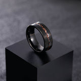 Load image into Gallery viewer, 8mm Black Plated Matte Brushed Black Meteorite Copper Inlay Tungsten Carbide Ring