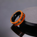 Load image into Gallery viewer, 8mm Olive Wood Black Sand Metal Slag Guitar String Inlay Tungsten Ring