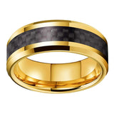 Load image into Gallery viewer, 8mm Band 18K Gold Plated Beveled Black Carbon Fiber Inlay Tungsten Carbide Ring for Men