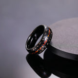 Load image into Gallery viewer, 8mm Dinosaur Bone Dual Channel Black Sand Metal Slag Black Tungsten Ring