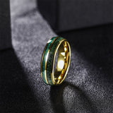 Load image into Gallery viewer, 7mm 3A Green Opal Inlay Green Wood Gold Plated Tungsten Ring