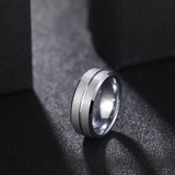 Load image into Gallery viewer, 8MM Men&#39;s Wedding Tungsten Ring Silver 24K Gold Plated Sandblasted Grooved