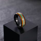 Load image into Gallery viewer, 8mm Wine Barrel Wood Green Opal Dual Gold Silver Guitar Strings Inlay Tungsten Carbide Ring