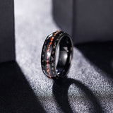 Load image into Gallery viewer, 8mm Dinosaur Bone Dual Channel Black Sand Metal Slag Black Tungsten Ring