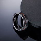 Load image into Gallery viewer, 8mm Black Plated Matte Brushed Black Meteorite Copper Inlay Tungsten Carbide Ring