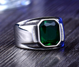 Load image into Gallery viewer, High Quality Stainless Steel Ring Inlaid Green/Blue Gemstones Vintage Men Fashion Stainless Steel Jewelry Ring