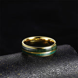 Load image into Gallery viewer, 7mm 3A Green Opal Inlay Green Wood Gold Plated Tungsten Ring