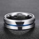 Load image into Gallery viewer, Ringsmaker 8mm Tungsten Carbide Ring Blue Line Inlay Men Silver Polished Wedding Band