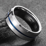 Load image into Gallery viewer, Ringsmaker 8mm Tungsten Carbide Ring Blue Line Inlay Men Silver Polished Wedding Band