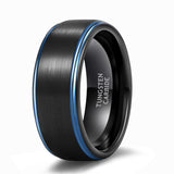 Load image into Gallery viewer, Ringsmaker 8mm Men Women Black Brushed Tungsten Carbide Ring Edge Blue Line Engagement Bands