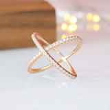 Load image into Gallery viewer, Ringsmaker 925 Sterling Silver X Shape Cross Design Cubic Zircon Rose Gold Ring Women Wedding Bands