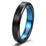 Load image into Gallery viewer, Ringsmaker 4mm Black Tungsten Carbide Rings Brushed Blue Inner Ring Engagement Wedding Bands